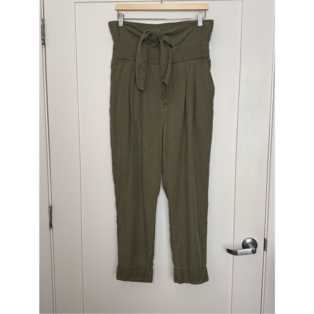 Cartonnier Anthropologie Paperbag Pants Sz 8 Olive Green Cropped Tie Waist 90s